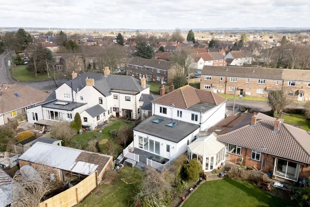 Aerial view of residential properties