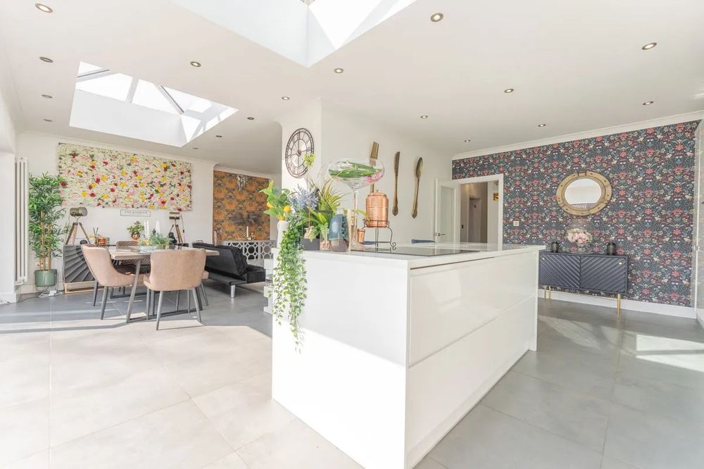 Bright open-plan kitchen extension interior